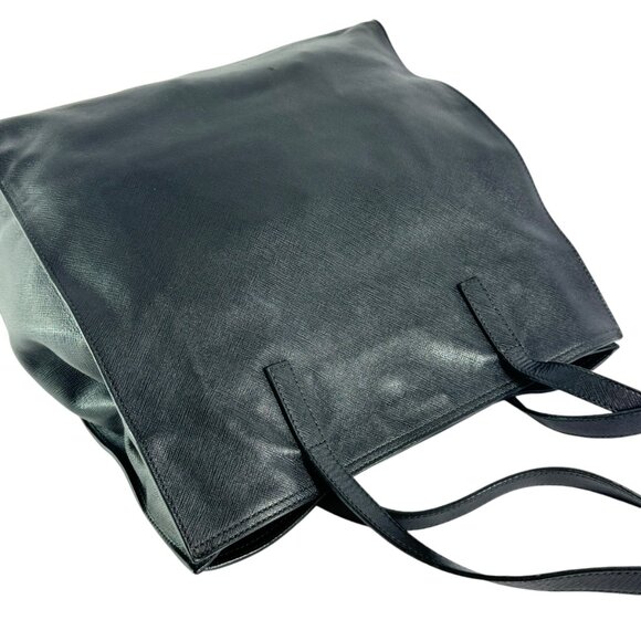 PRADA Authentic Front Logo Black Leather Saffiano Tote Bag Made in Italy - Picture 13 of 14